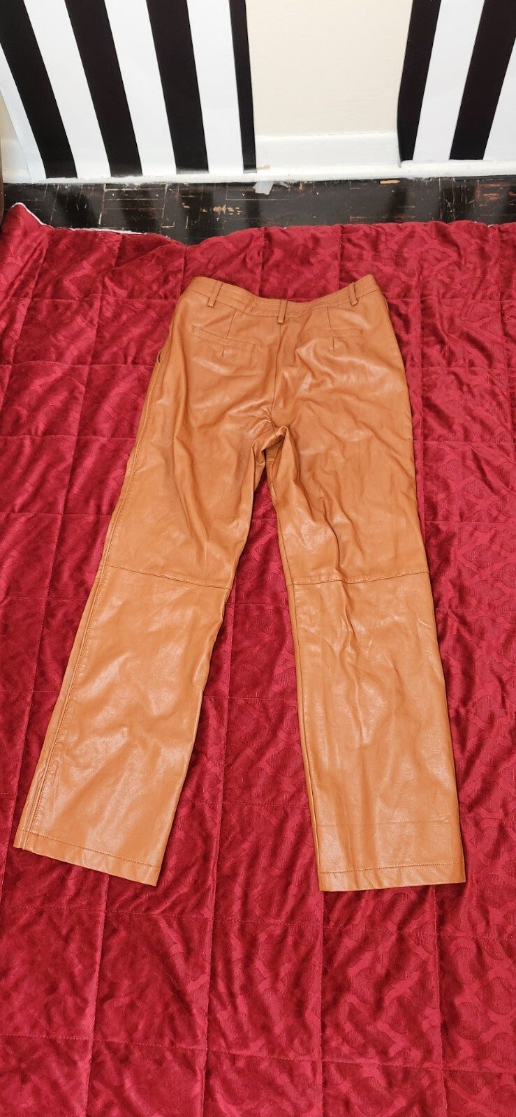 Elevated Option Brown Vegan Leather Straight Leg Pants Zip-Front Medium Lulus