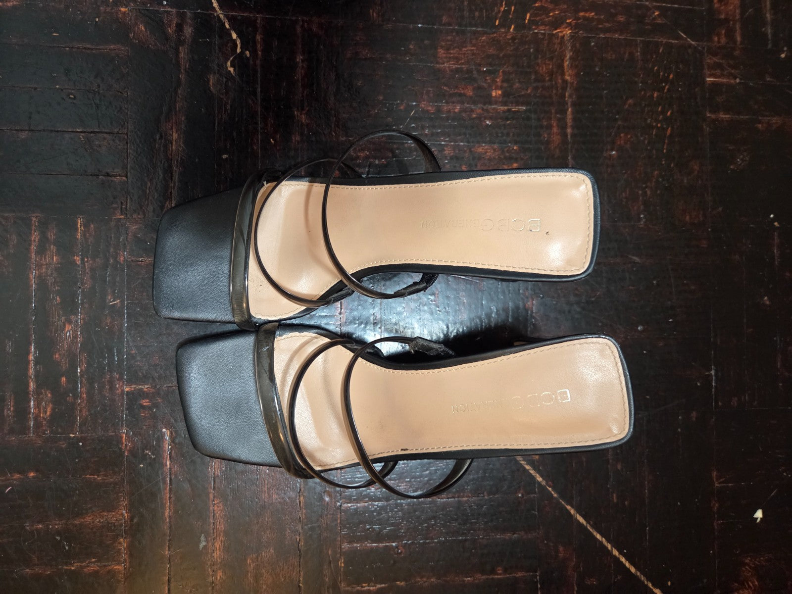 Women’s Black Strappy Sandals Size 6.5 Thin Block Heel 2.5 Inch Open Toe Shoes