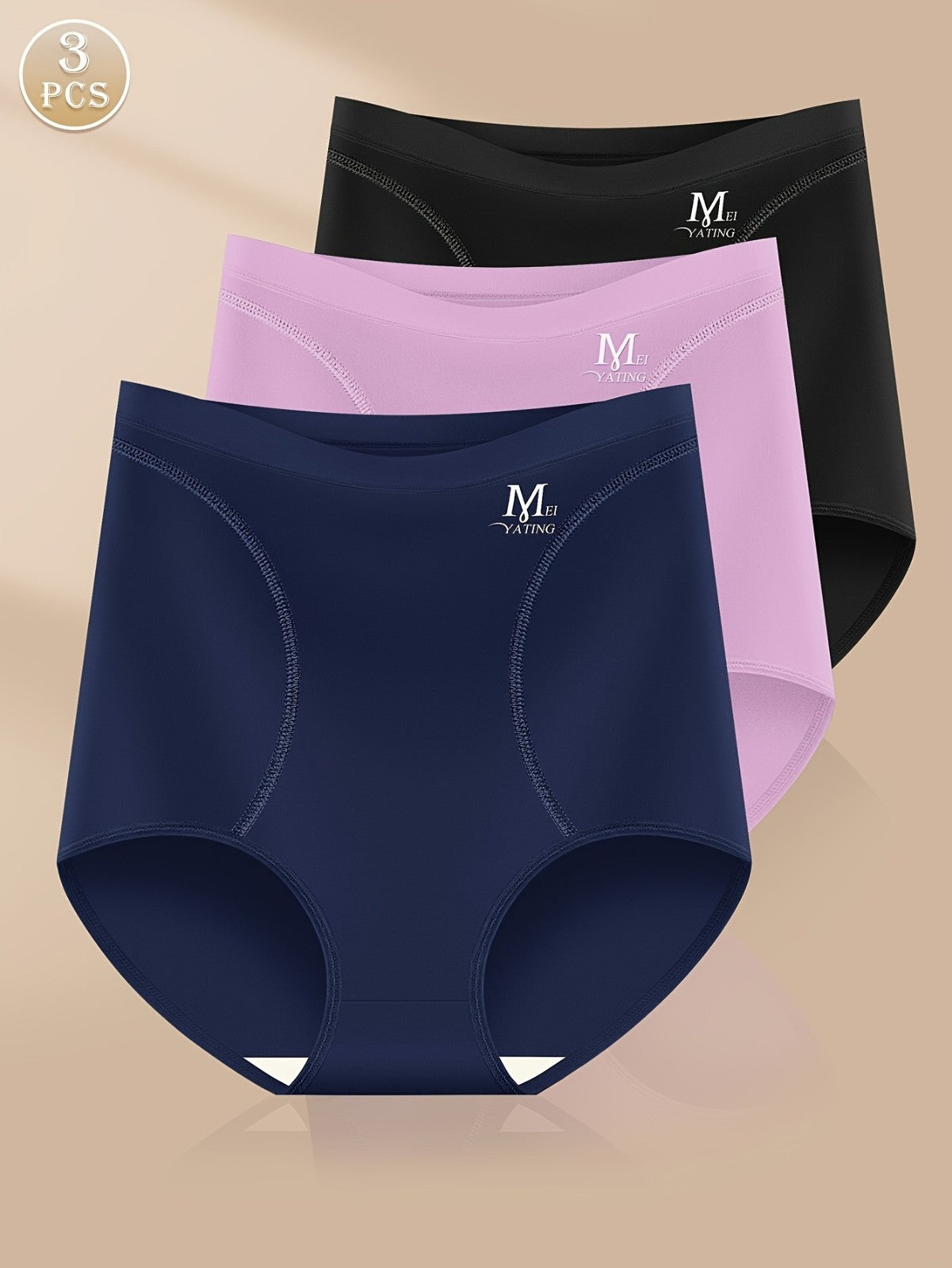 3pcs Women High Waist Tummy Control Panties Seamless Breathable Briefs M