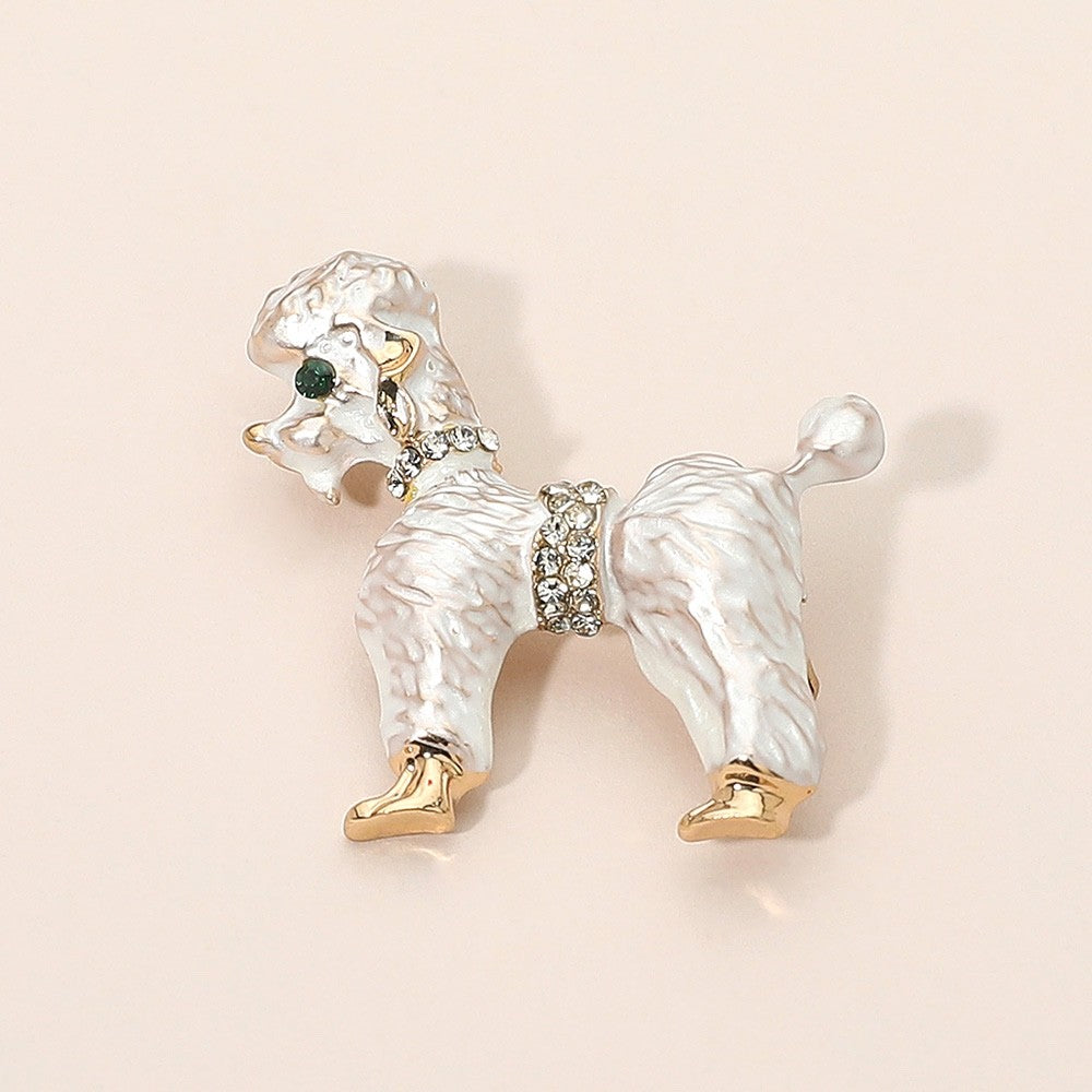 2pcs Poodle Dog Brooch Set Black and White Enamel Crystal Animal Puppy