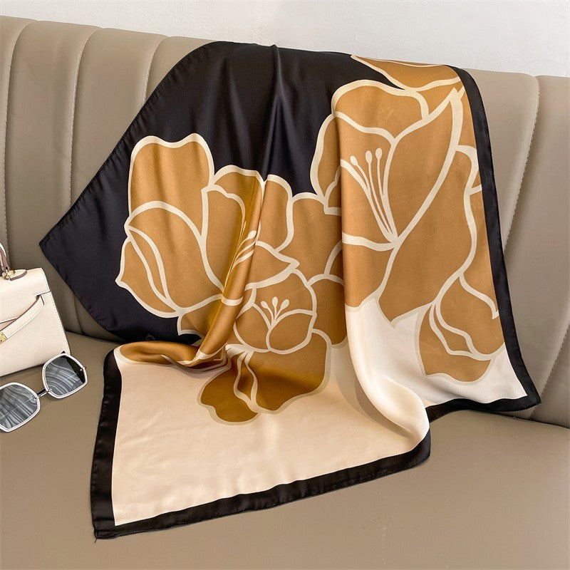 2pcs Pink Brown Floral Silk Feel Square Scarf 28" Women’s Fashion Accessories