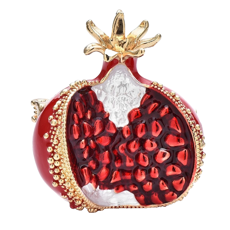 Red Pomegranate Brooch Glossy Finish Gold Accent Realistic Seed Detail