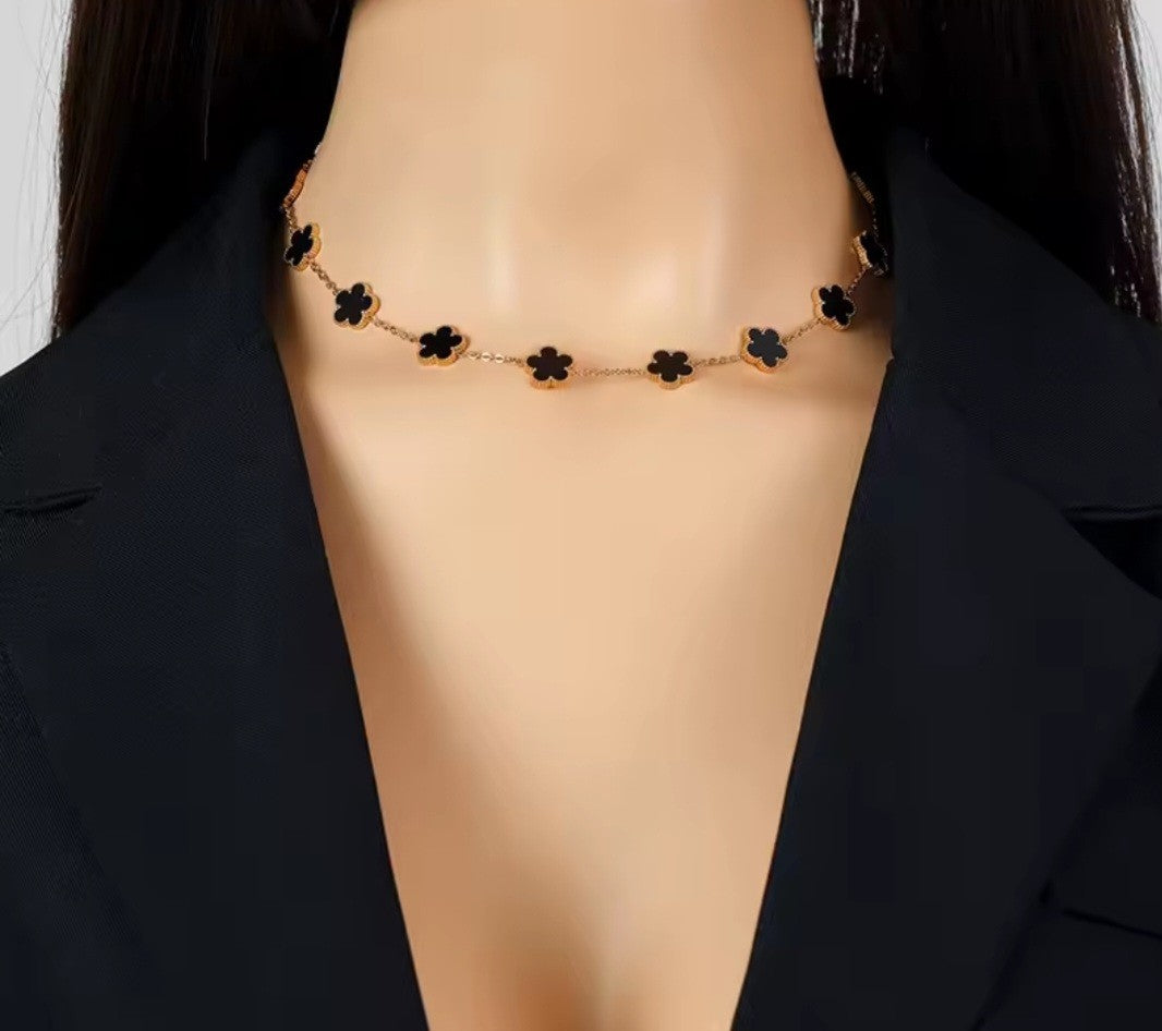 Black Clover Necklace Gold Plated Dainty Vintage Inspired Women's Jewelry