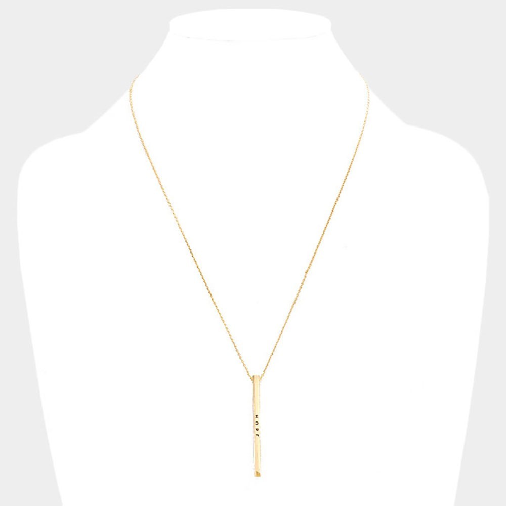 Gold HOPE Engraved Vertical Bar Necklace Dainty Brass Pendant Adjustable 21.5"