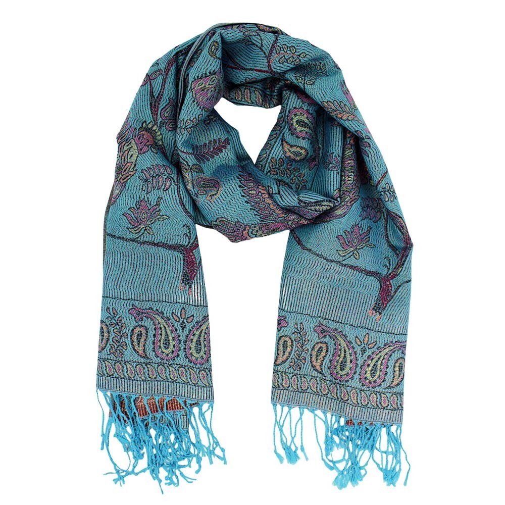 Metallic Birds Tree Paisley Pattern Pashmina Scarf Shawl Wrap for Women