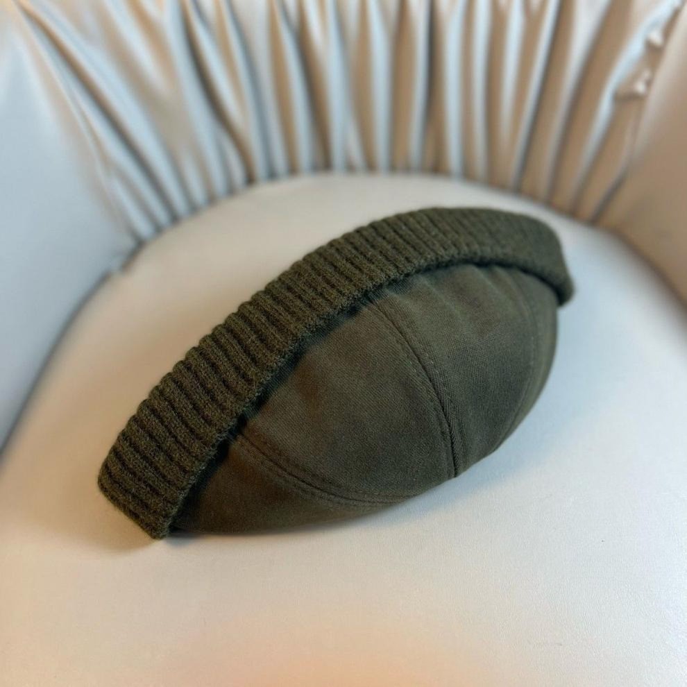 Military Green Canvas Docker Cap Miki Hat Ribbed Cuff Adjustable Strap