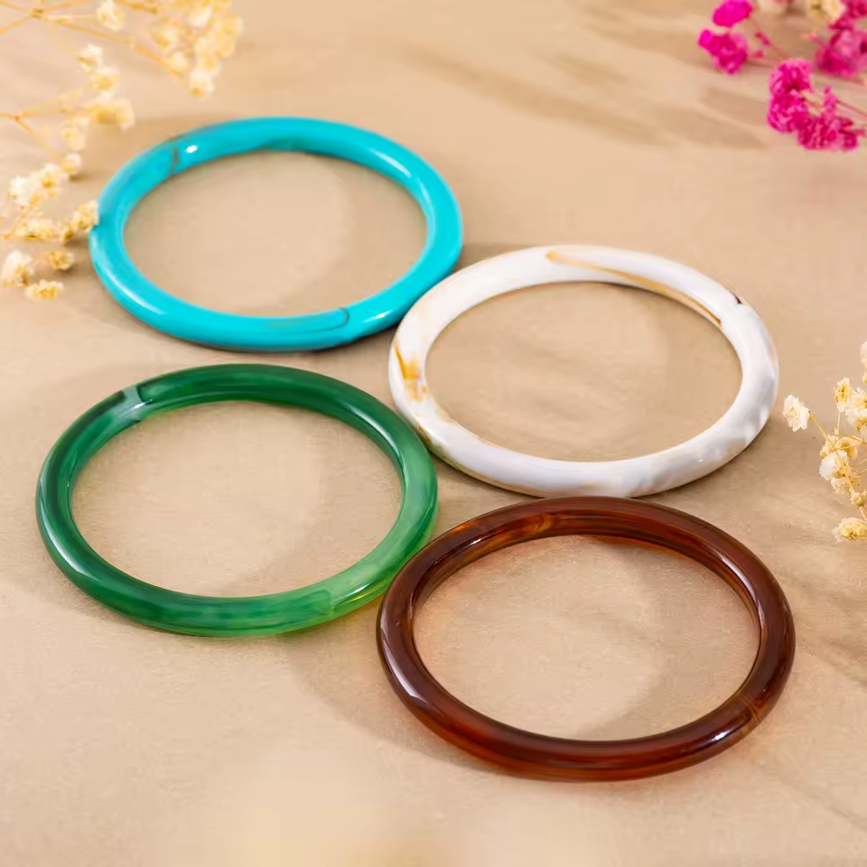 4pcs Marble Acrylic Bangle Bracelet Set Resin Thin Round Stackable Jewelry
