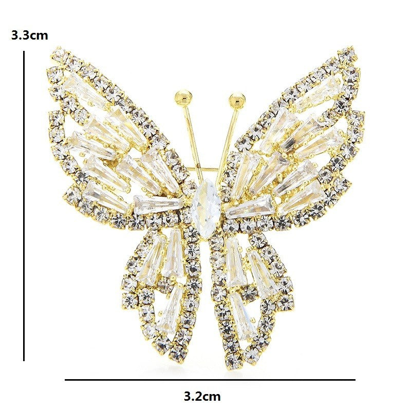 2pcs Sparkling Rhinestone Crystal Butterfly Brooches Pins Wedding Jewelry Gift