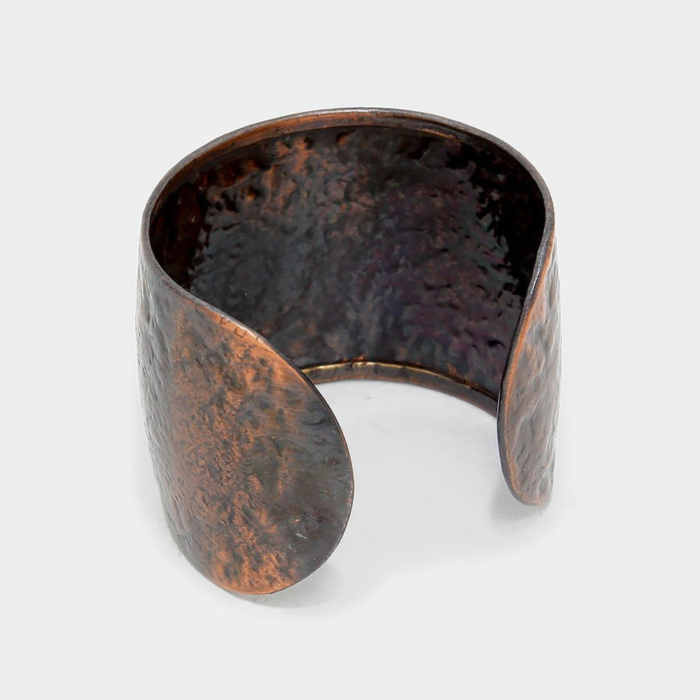 2-Pack! Wide Hammered California Cuff Bracelet Set | Gold Tone & Patina Copper