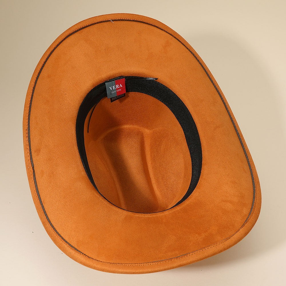 2 Piece Classic Plain Western Cowboy Fedora Hat Men's Tan Polyester Wide Brim