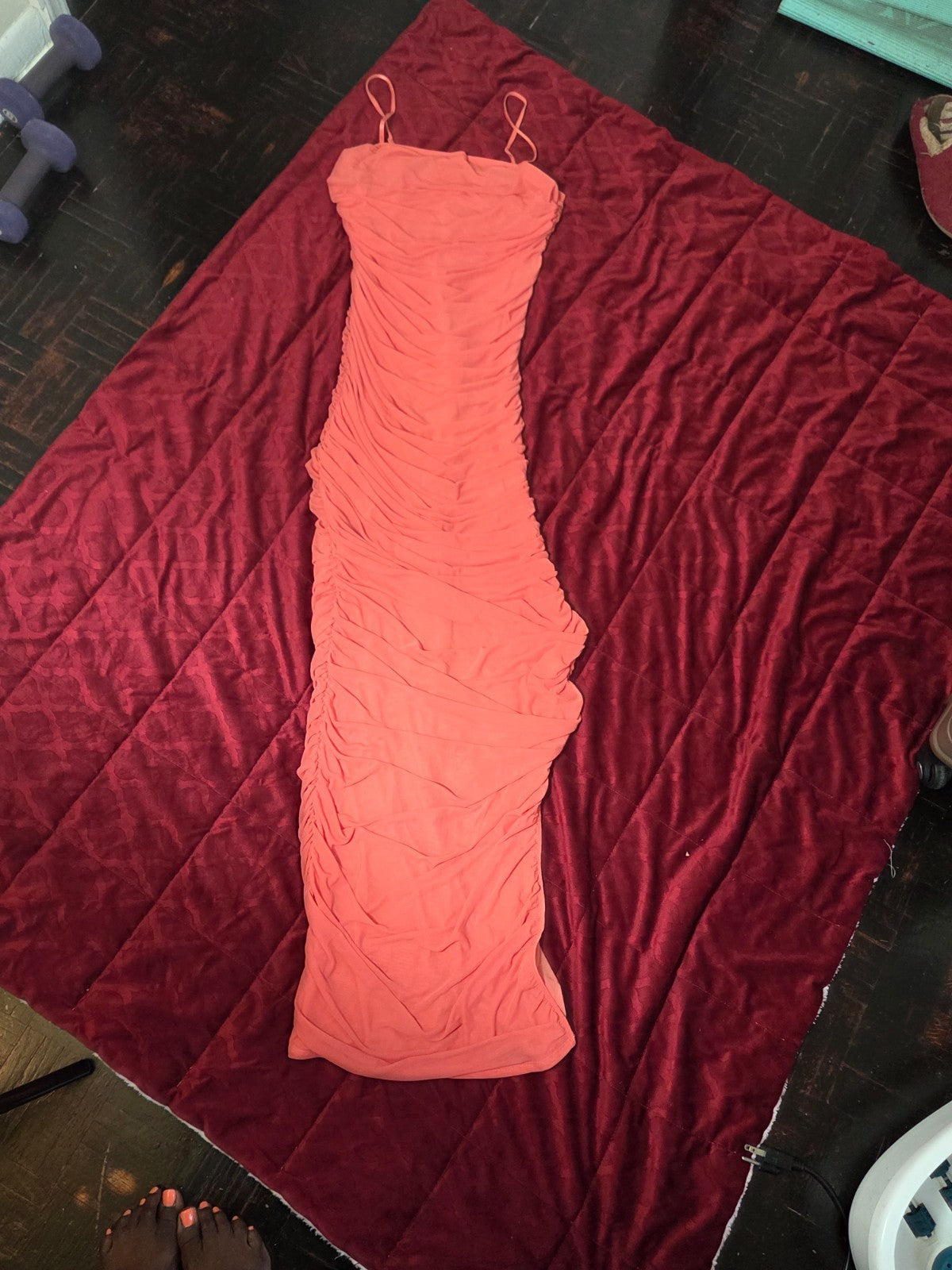 Orange Sleeveless Maxi Dress for Women Cascading Fabric Lined Gown Elegant Wear