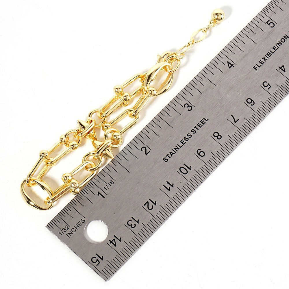 2PCS Chunky Gold and Silver Tone Link Chain Bracelets for Women