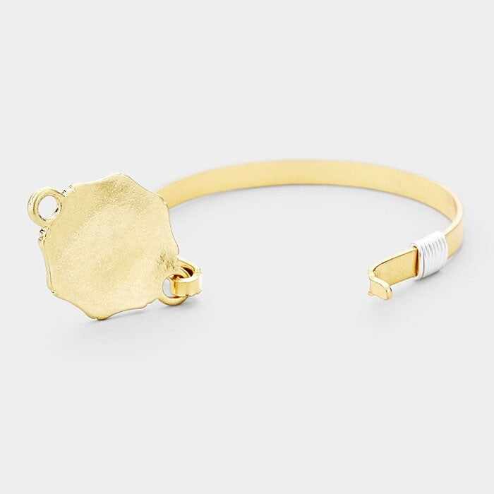 H Initial Acrylic Monogram Disc Hook Bracelet Gold Tone Personalized Jewelry