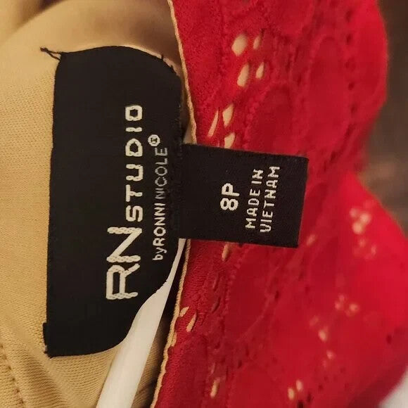 Lace Overlay  Long Sleeved Midi Dress for Women Formal Red Dresses for Ladies 