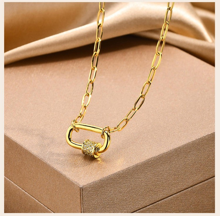 2pcs 18K Gold Plated & Silver Stainless Steel Paperclip Carabiner Necklace Set