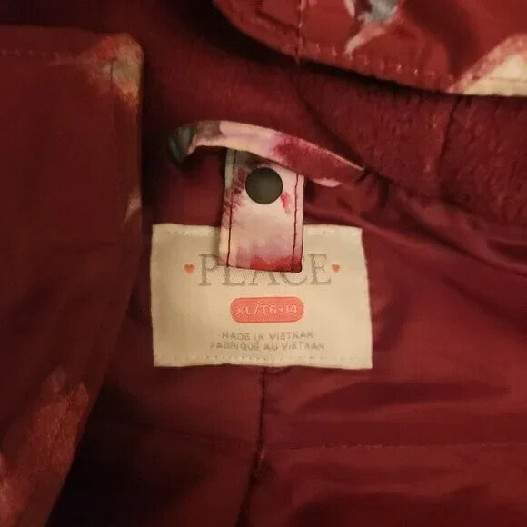 Winter Outwear Floral Print Hooded Puffer Jacket for Girls Coat for Cold Weather