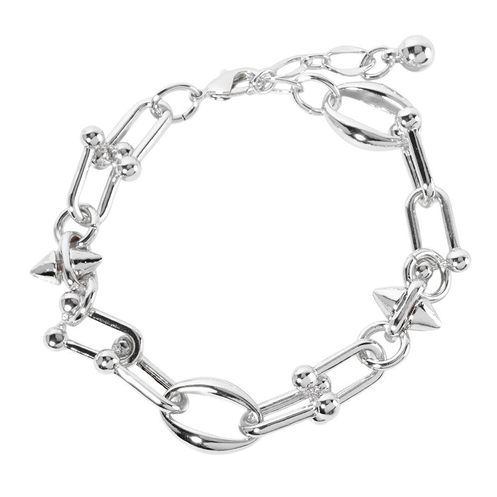 2PCS Chunky Gold and Silver Tone Link Chain Bracelets for Women