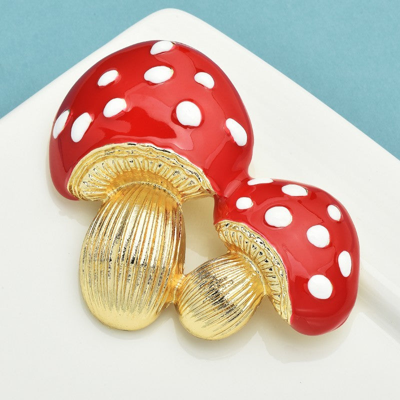 Vintage Style Red Enamel Mushroom Brooch Pin Jewelry Forest Whimsical Gift
