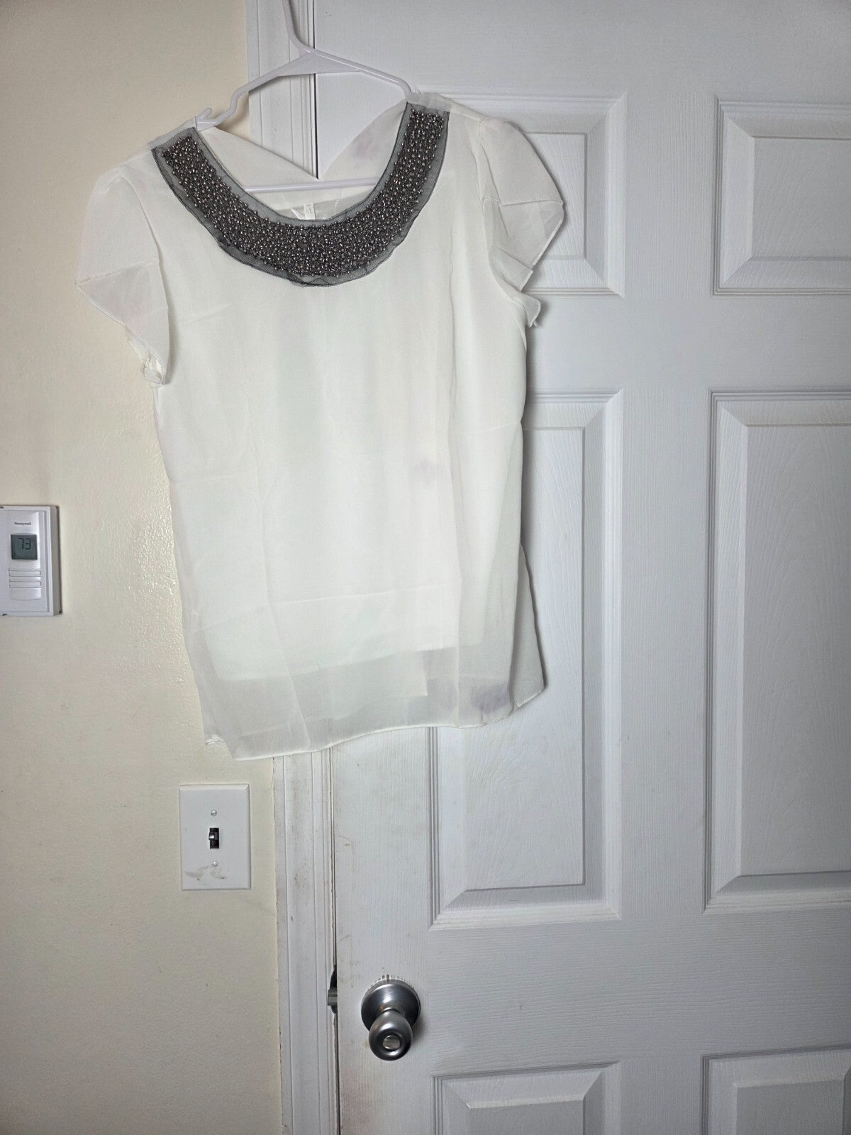 Studded Neckline Chiffon Blouse for Women Size XL Lightweight Sheer Top Ladies