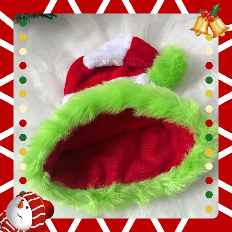 Jumbo Red White Striped Green Faux Fur Santa Elf Hat Costume Adult 18.5 inch