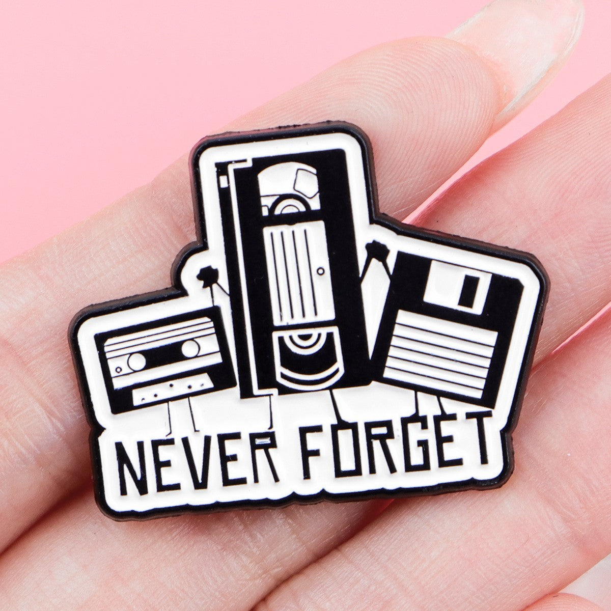 3 Pcs Never Forget Cassette VHS Floppy Disk Pin Brooch Retro 80s 90s Enamel Badg