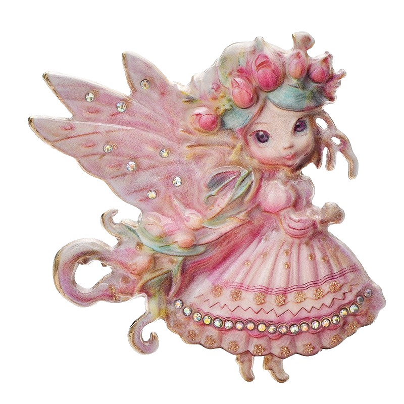 Pink Fairy Brooch Enamel Rhinestone Pin Fantasy Dress Clip Gift 2.36"
