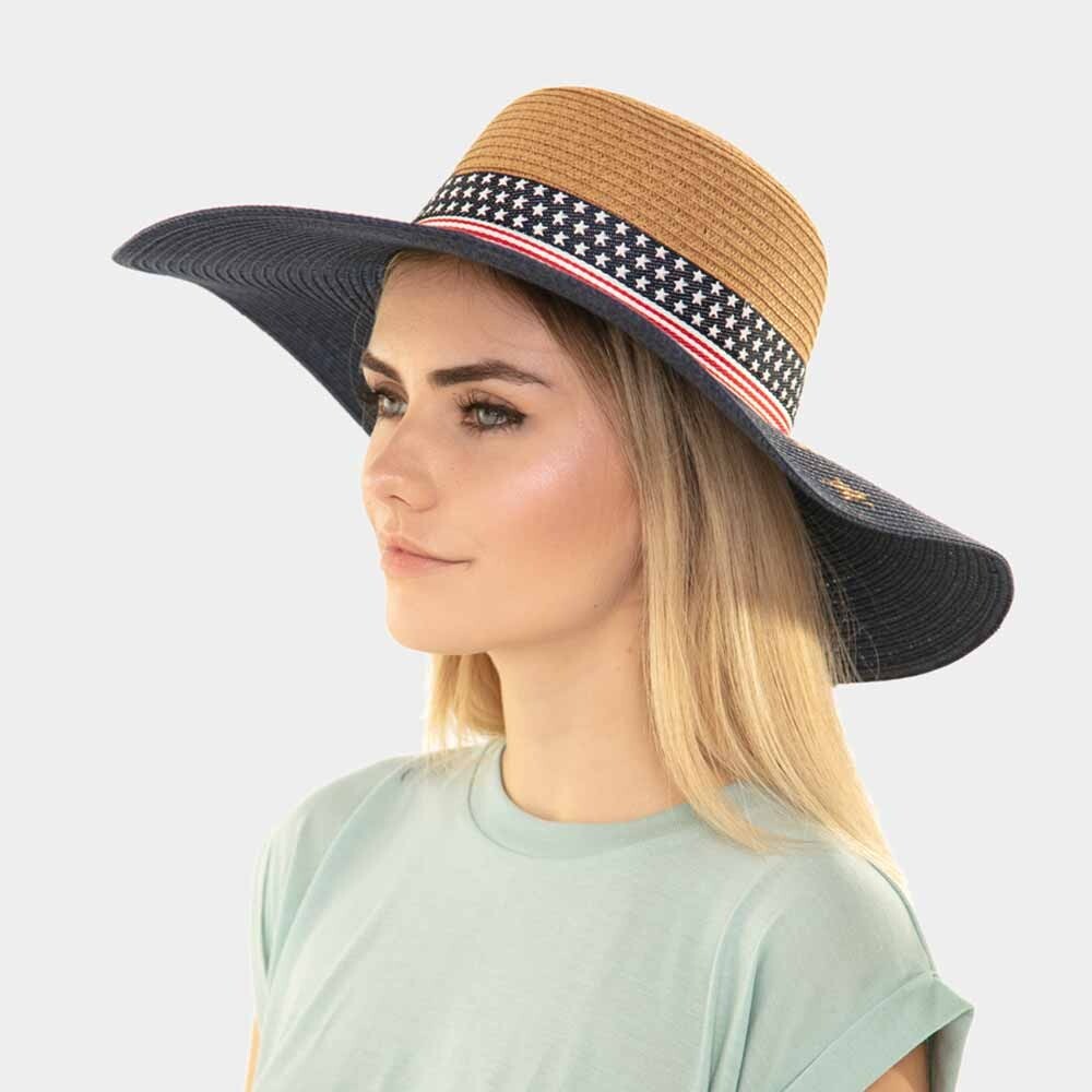 American Flag Bow Floppy Sun Hat Patriotic Outdoor Accessories for Women