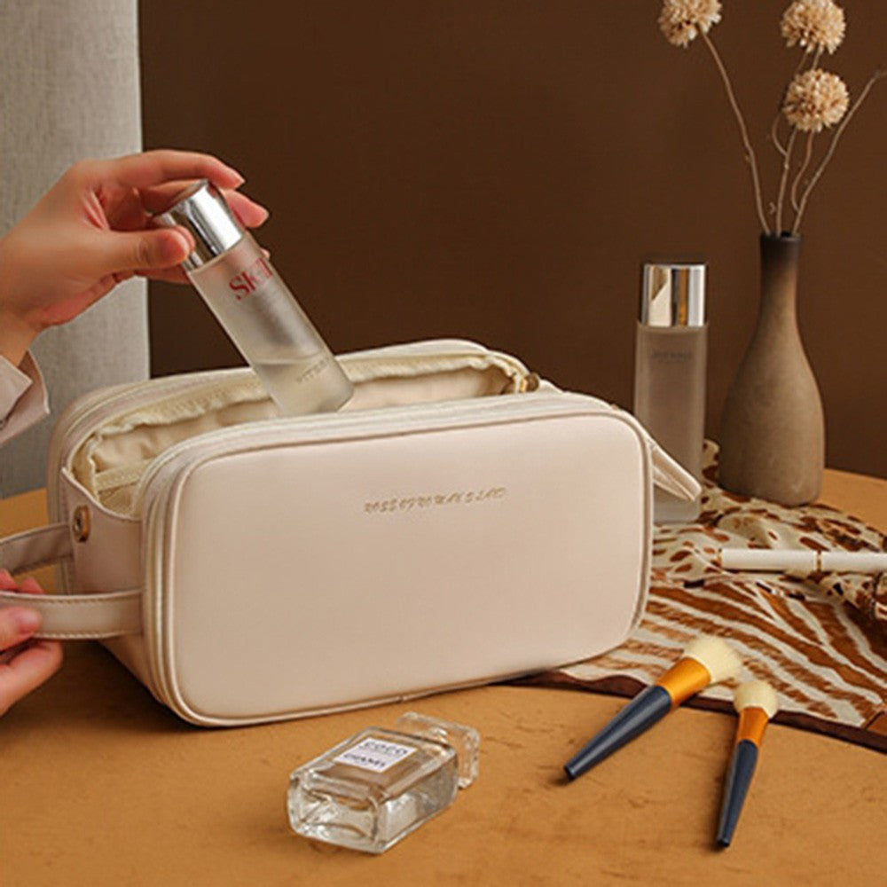 3 Layer Portable Travel Makeup Pouch Bag Ivory Cosmetic Organizer Bag for Women