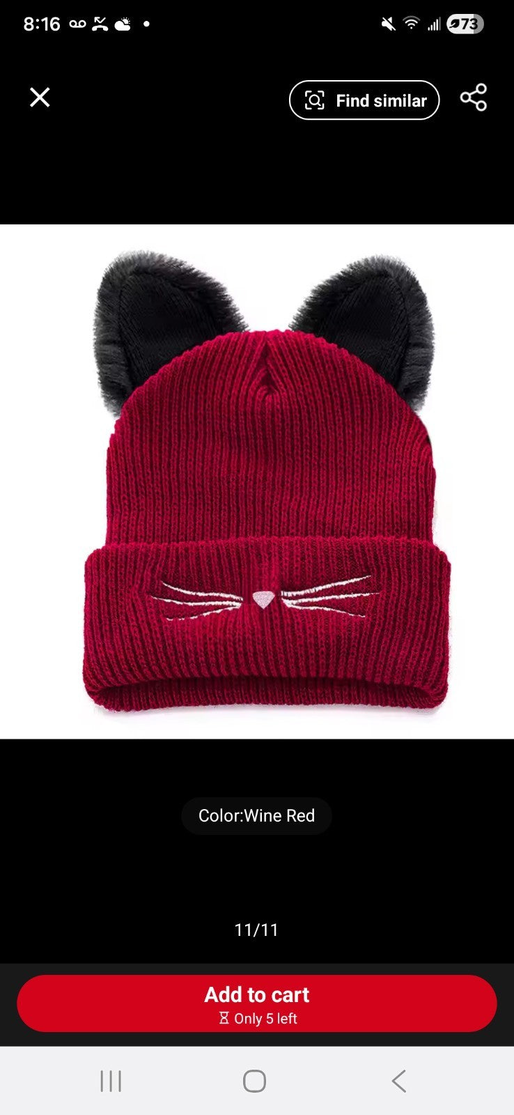 3pcs Women Cat Ear Beanie Hat Set Knit Skull Cap Winter Warm Faux Fur Pom Pom