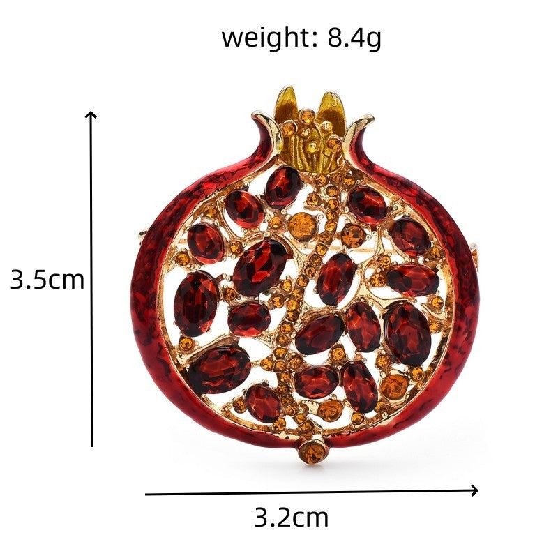 Luxury Pomegranate Brooch Crystal Gold Autumn Fall Fruit Pin Winter Jewelry Gift
