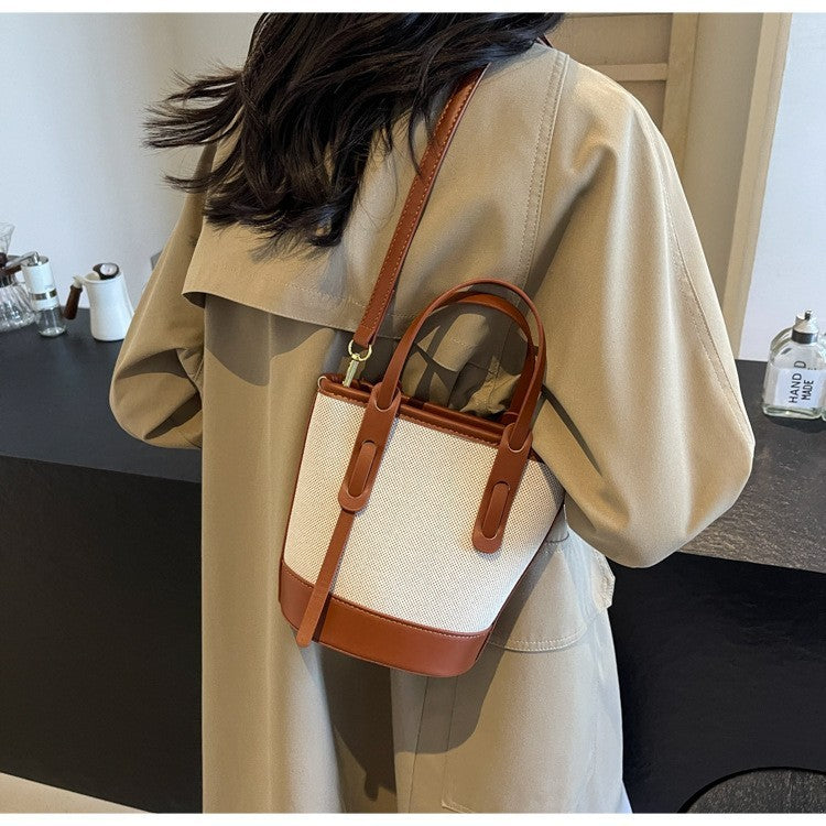 Sturdy Canvas Bucket Bag for Women Shoulder Strap Crossbody Retro Casual Handbag