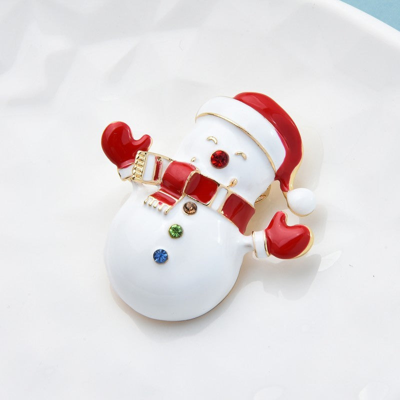 Charming Snowman Christmas Brooch Pin Red Enamel Rhinestone Winter Jewelry Gift