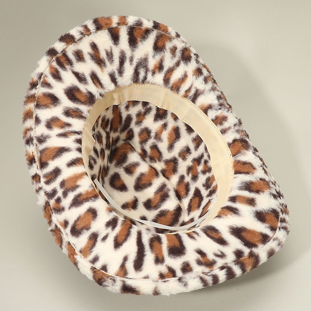 Leopard Print Faux Fur Cowboy Hat Animal Pattern Western Fedora  Circumference