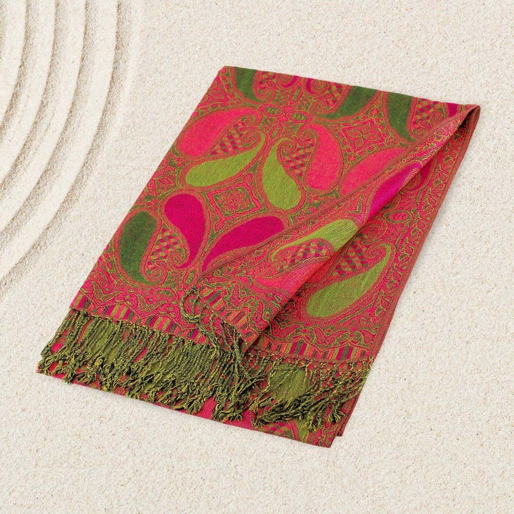 2pc Multi-Color Paisley Pashmina Scarf Set Boho Tassel Shawl Wrap Scarves