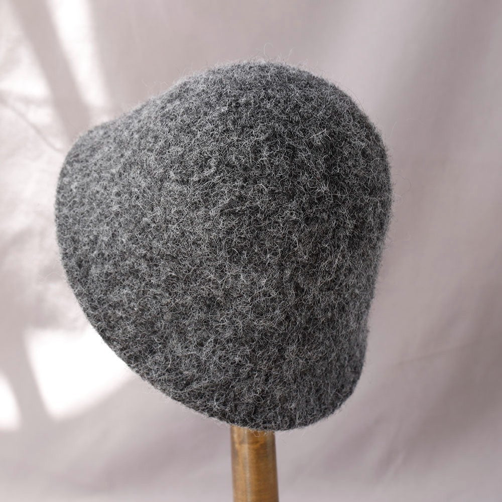 Grey Fuzzy Wool Blend Bucket Hat Winter Cloche Soft Knit 90s Vintage Style