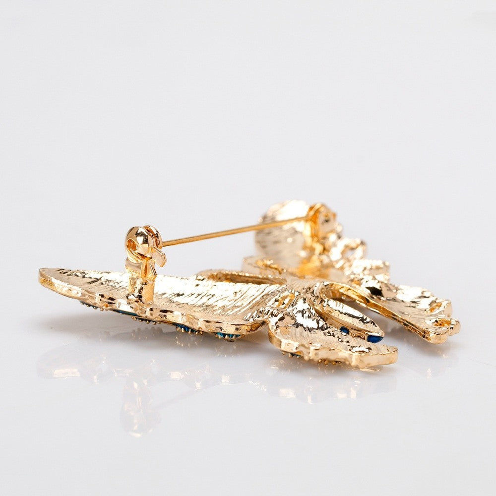 2pcs Colorful Enamel Butterfly Brooch Gold Tone Rhinestone Insect Pin Lot