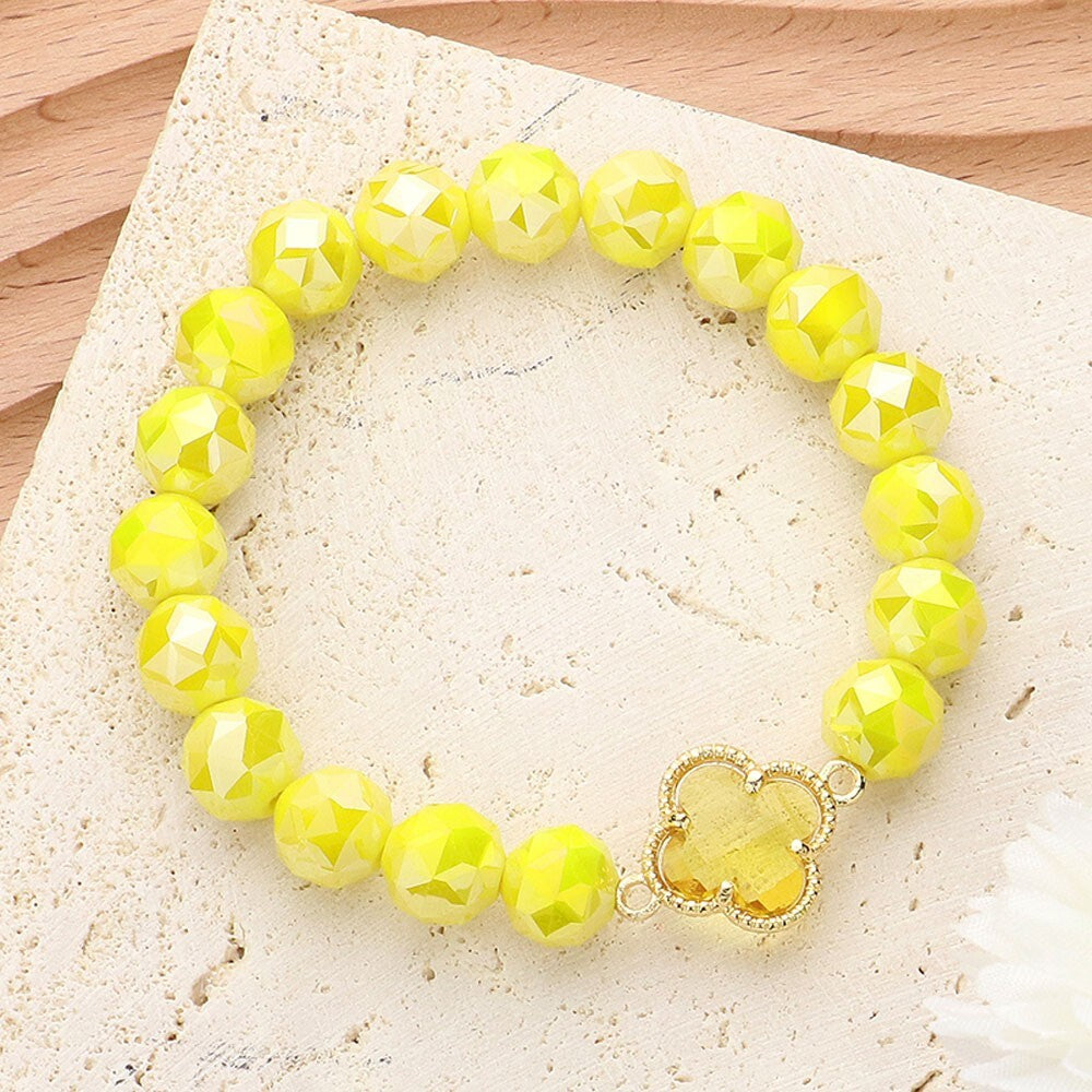 Quatrefoil  Beaded Stretch Bracelet Yellow  for Women Wrist Candy Jewelry Ladies