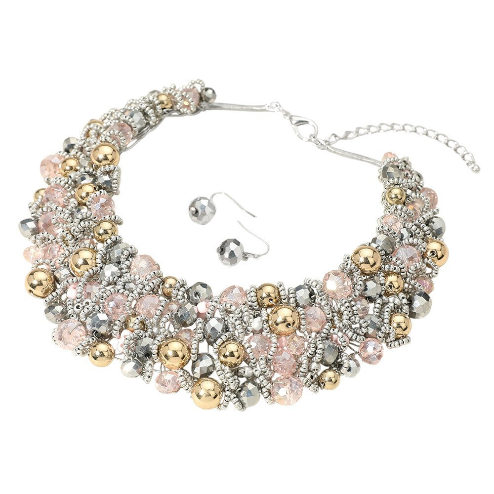 Faceted Beaded Collar Statement Necklace Bold Layered Fashion Jewelry Women