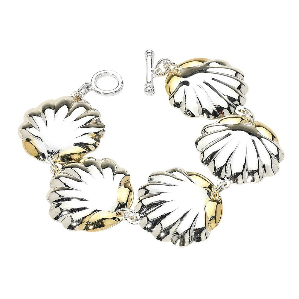 Gold and Silver Plated Shell Link  Bracelet Beach Inspired Jewelry for Women
