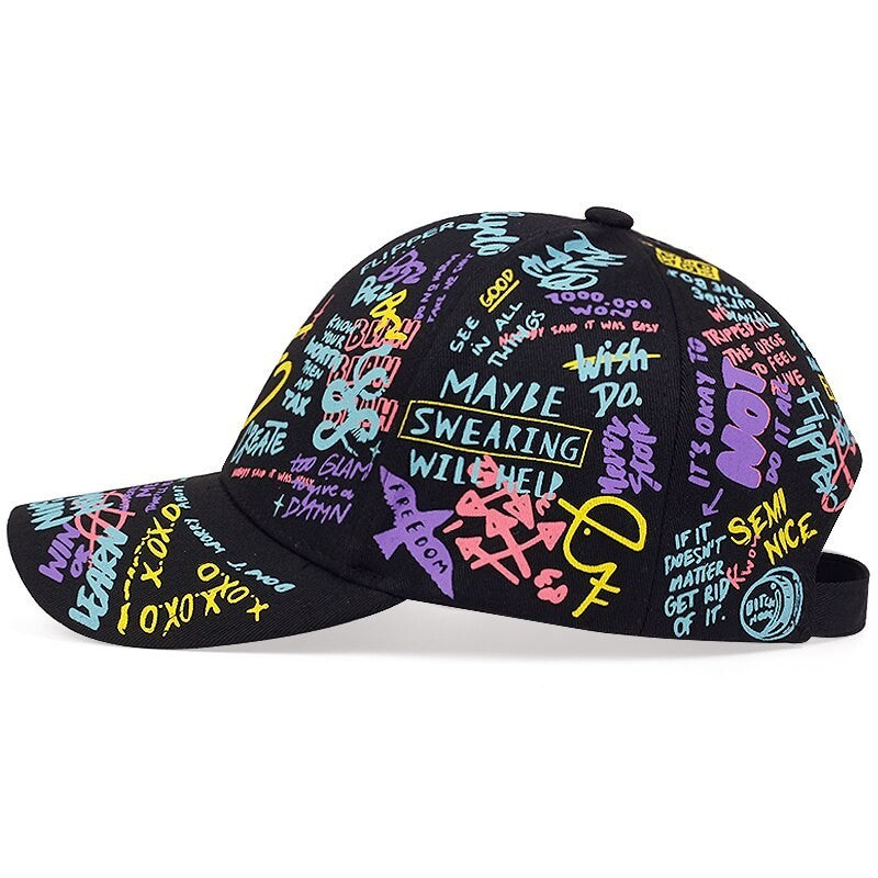 Urban Graffiti Art Baseball Cap Hat Adjustable Streetwear Black Unisex Cool Caps