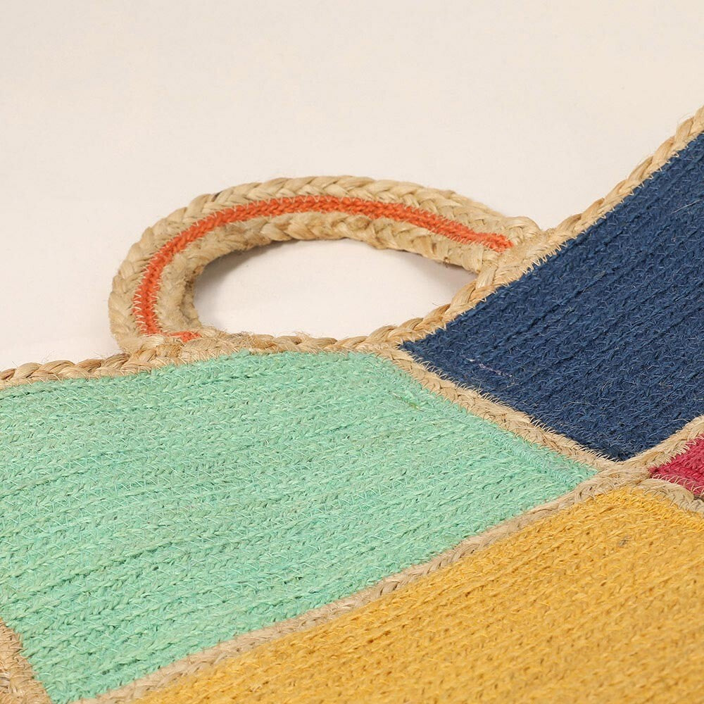 Color Block Jute Tote Bag for Women Boho Eco-Friendly Woven Handbag Summer Purse