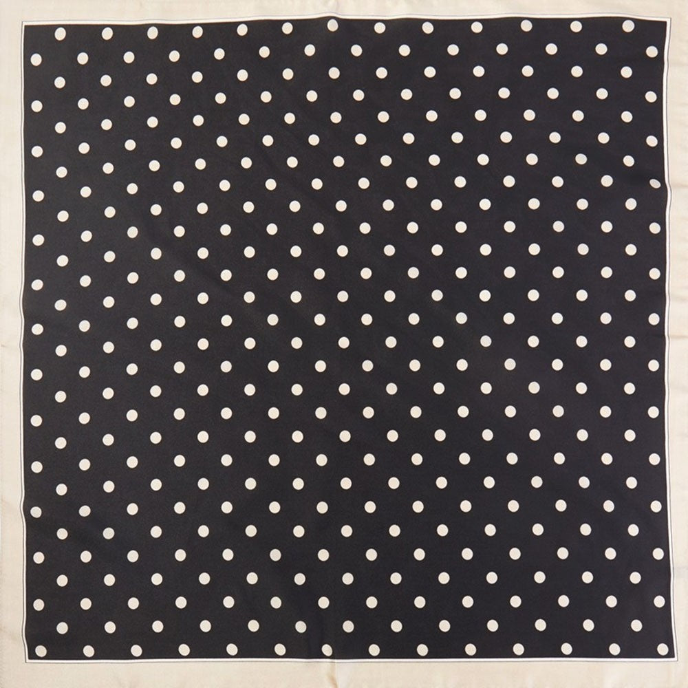 2pcs Polka Dot Square Neck Scarf Silk Feel Retro Head Bandana Black White 27.5"