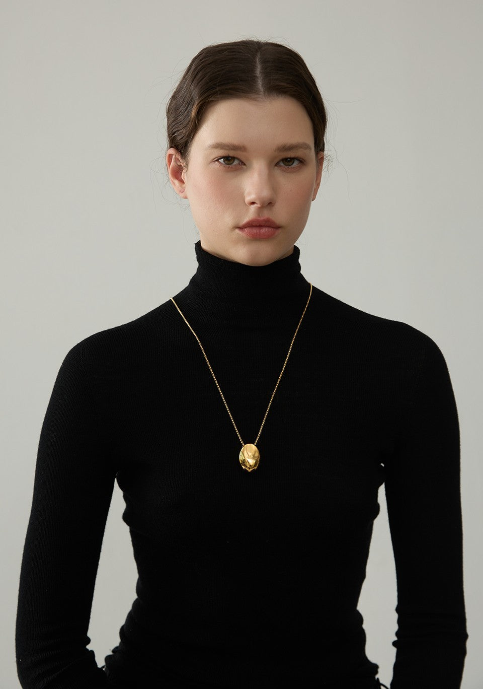 Gold Stainless Steel Dome Oval Pendant Necklace - Long Box Chain 28-30"
