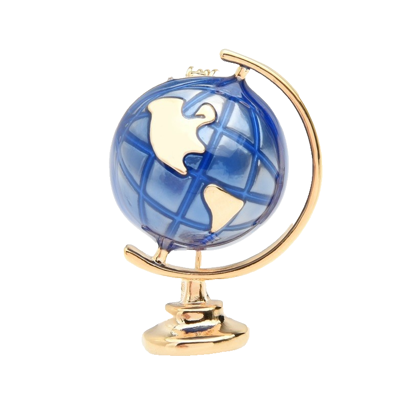 Blue Enamel Earth Globe Brooch Pin Gold Tone World Map Travel Jewelry Gift