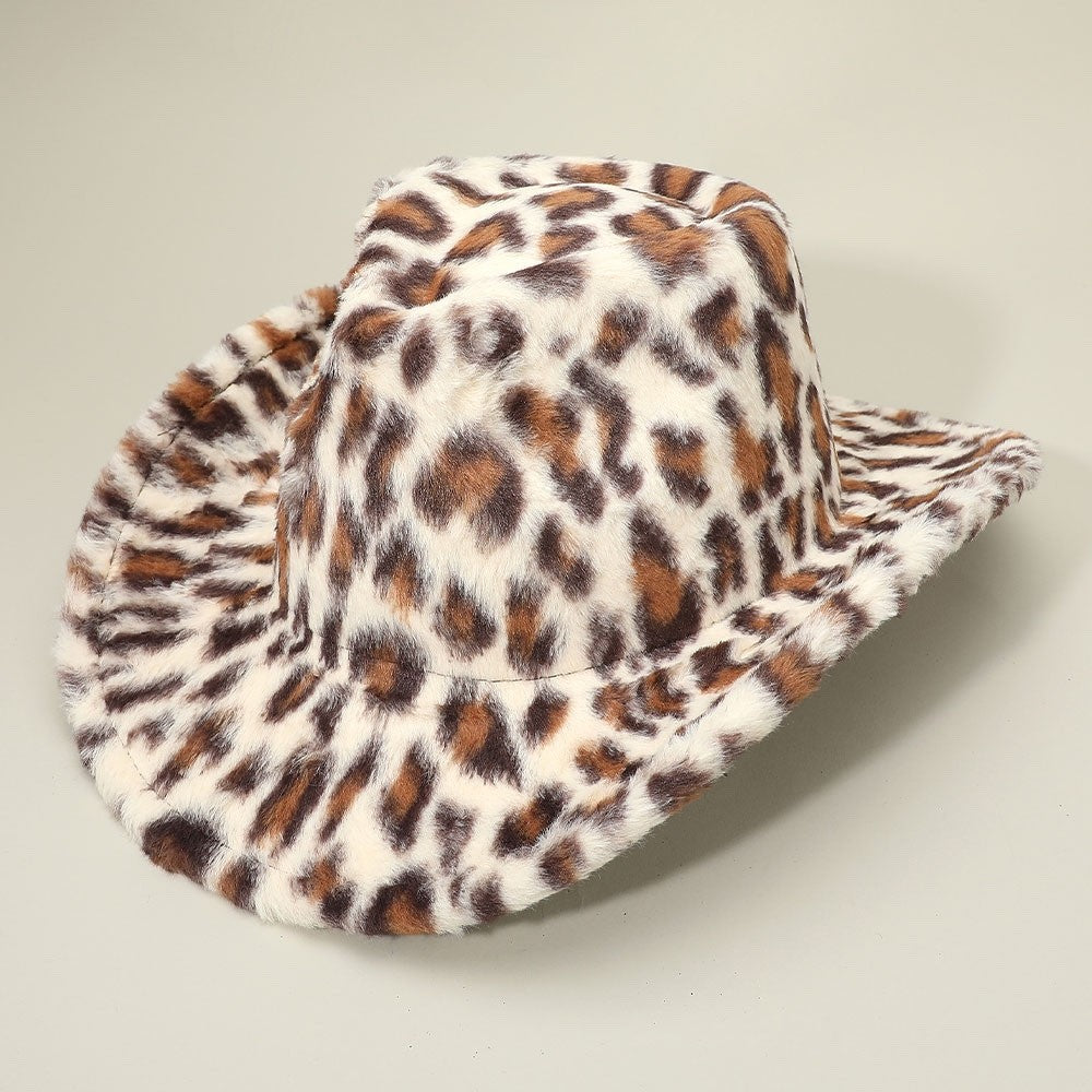 Leopard Print Faux Fur Cowboy Hat Animal Pattern Western Fedora  Circumference