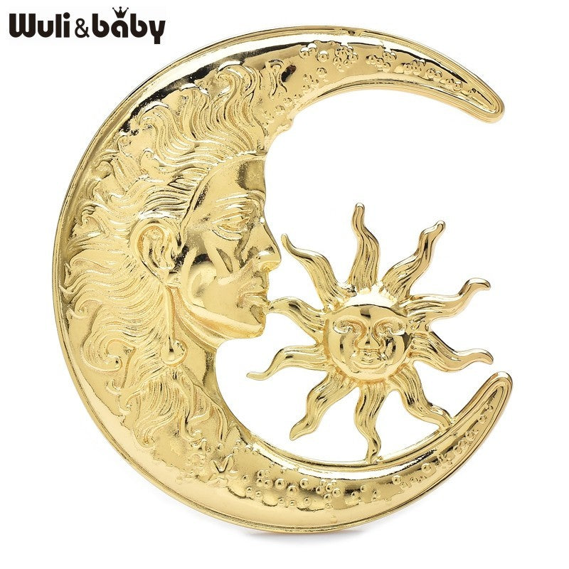 Celestial Sun Moon Brooch Set - Gold Silver Two Tone Brooches