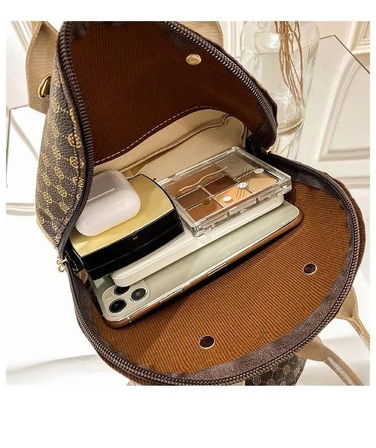Monogram Dome Crossbody Bag Mini Satchel Top Handle Purse Brown