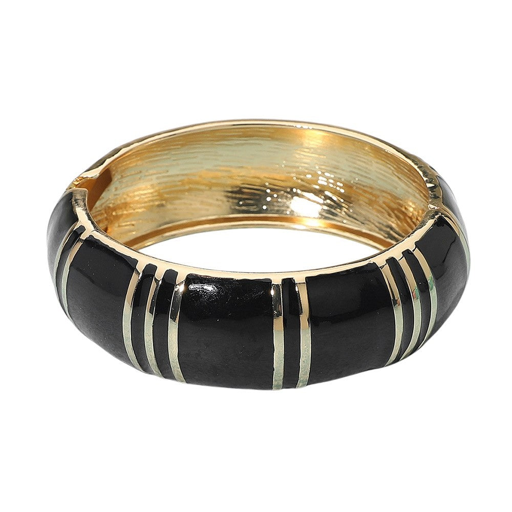 2pcs Black & Mint Green Enamel Gold-Tone Hinged Bangle Bracelet Fashion Set