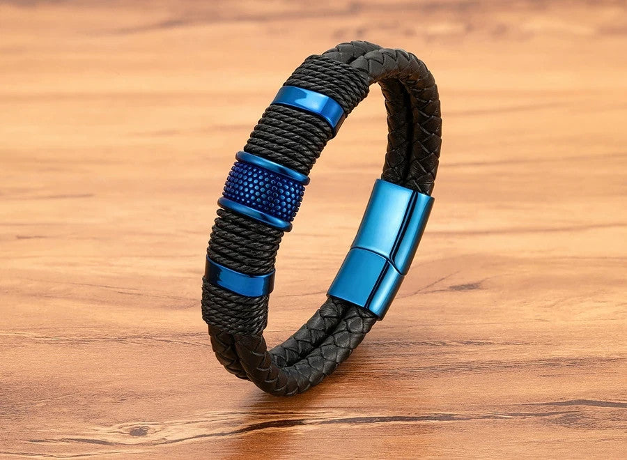 2-in-1 Men’s Double-Layer Braided Leather Bracelet Set Masculine Jewelry Gifts
