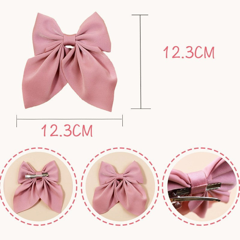 2Pcs Large Pink Black Hair Bow Clips Satin Silk Oversized Ribbon Accessories